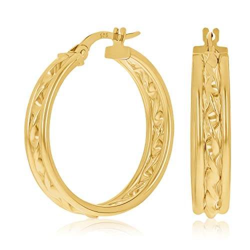 Italian 14k Yellow Gold Rope Creole Hoop Earrings 1