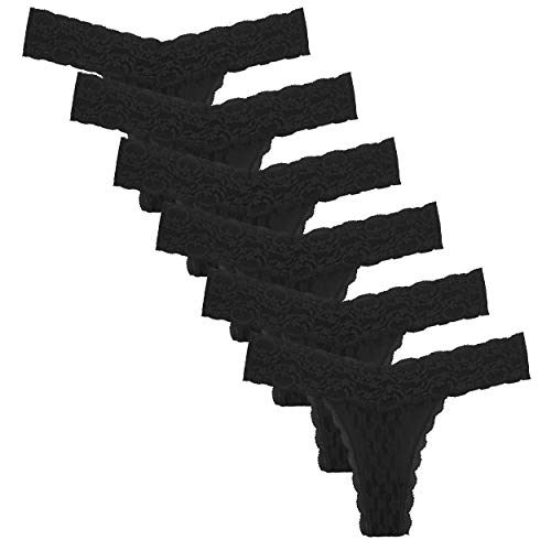 Image of Lace G String Thongs For Women Pack 10 Size X-Small to 3X-Large | Ultra soft lightweight lace fabric,Delicate floral sheer lace detailing,Invisible under tight dresses & jeans,
