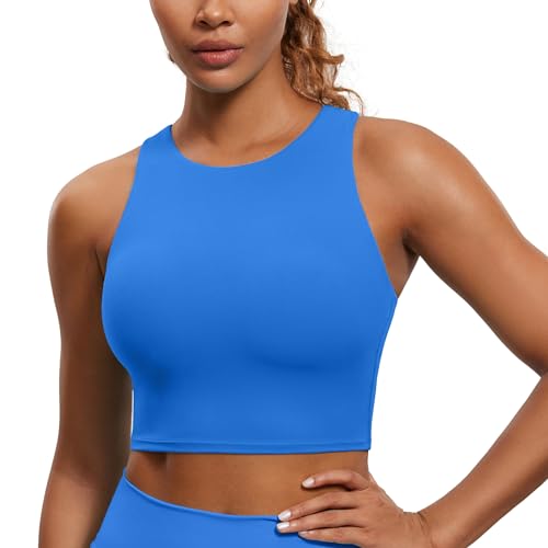 Image of CRZ YOGA Butterluxe High Neck Crop Tank Tops | Light Support, Removable Pads, Yoga, Extremely Soft, Racerback, Longline Sports Bras for Women