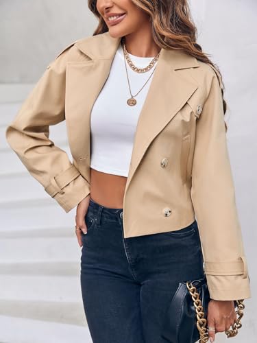Imily Bela Womens Lapel Trench Coat Double Breasted Cropped Jacket Casual Outwear with Belt3
