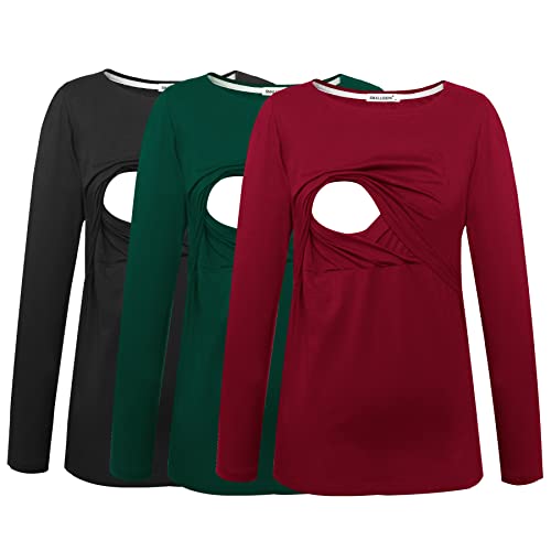 Image of Smallshow Women's Maternity Nursing Tops Comfy Long Sleeve Breastfeeding T-Shirt