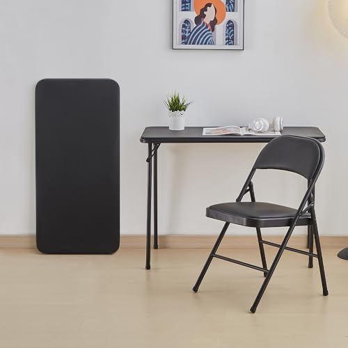 KAIHAOWIN Klapptisch 47 x 97 x 70 cm, Campingtisch Klappbar mit Pulverbeschichtete Stahlbeine, Schreibtisch Schwarz, Esstisch ohne Montage für Küche, Wohnzimmer und Garten