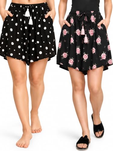Image of B STORIES Women's Viscose Printed Lounge Culotte Shorts (Pack of 2)