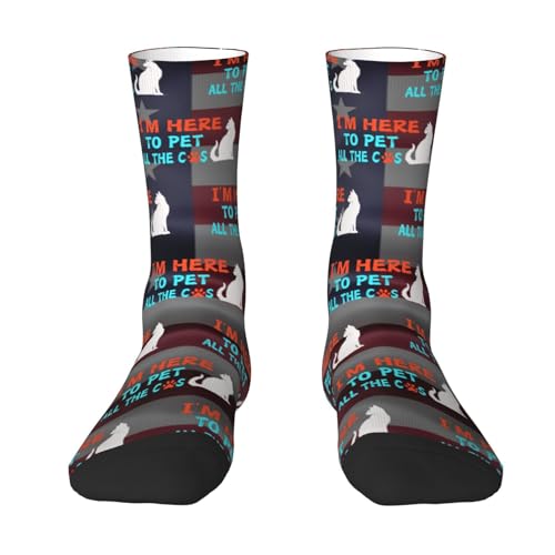 I'm Here to Pet All the Cats Adult Polyester Crew Socks Breathable Moisture-Wicking Athletic Running