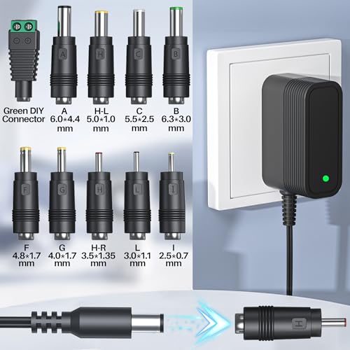 Xhuchinmal 9V Power Supply Ac Adapter Dc 9V Power Cord Universal Power Adapter 9V Charger With 10 Interchangeable Jacks Compatible With 1000Ma 900Ma 800Ma 700Ma 600Ma 500Ma 400Ma 300Ma 200Ma 100Ma Electronics thumb #2