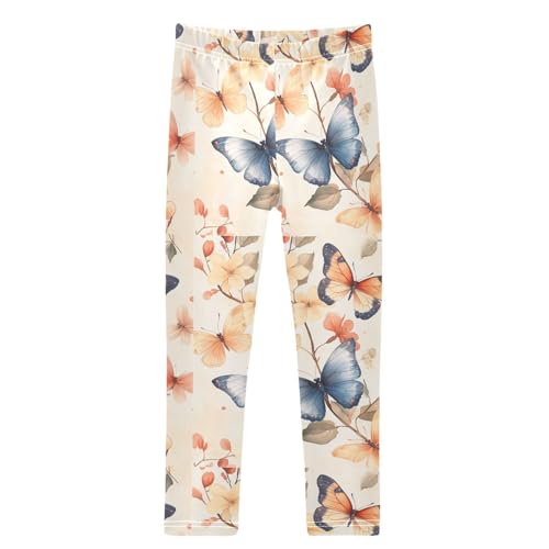 Elegant Blue Orange Butterfly Girls Leggings Kids Yoga Pants Dance Active Tights 4T