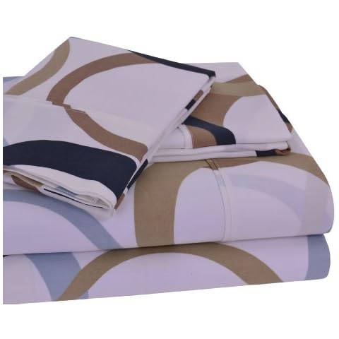 Elite Home Collection Infinity Print Luxurious Microfiber 4-Piece Sheet Set, King Size, Blue/Mocha Cover