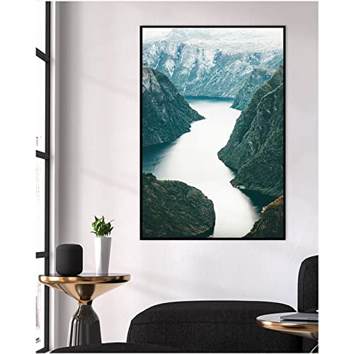Tableau lac nature paysage style nordique pour décoration murale salon