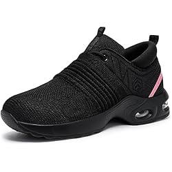 Zapatos De Seguridad Livianos Para Mujer LARNMERN Zapatillas de Seguridad Mujer Sin Cordones Ligero Zapatos con Punta de Acero Calzado de Trabajo Comodo Respirable Colchón de Aire (Negro,38.5EU)