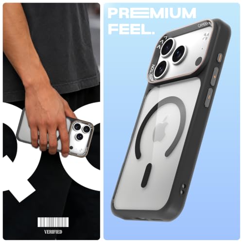 Image of Pikkme Back Cover for iPhone 17 Pro Max | Shockproof | Mag-Safe Compatible | Hard Transparent Back | Premium Raised Camera Protection | Bumper Case (Black Mag-Safe)