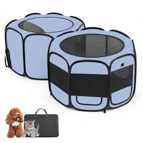 Image of Portable 2-in-1 Dog Cat Playpen with Sunshade Room, No Assembly Need