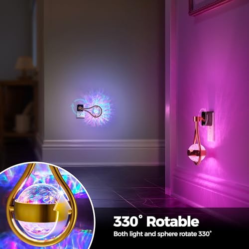 Image of Briignite RGB Night Lights Plug into Wall, Color Changing Nightlight with Dusk to Dawn Sensor, 330 Rotating Night Light with Waterdrop Design, Ideal for Bedroom, Hallway, Living Room, Home Decor