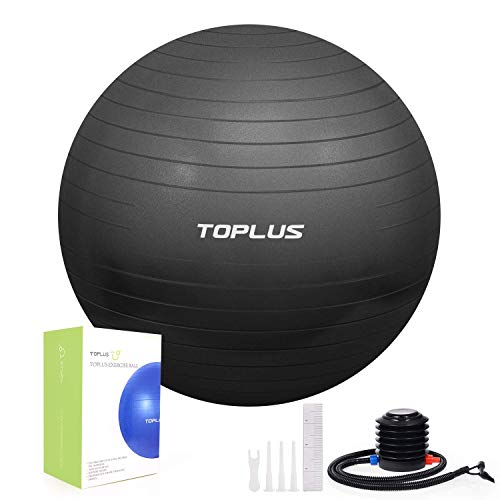 TOPLUS Ballon Fitness Yoga, Balle d'exercice Gymnastique, Anti-éclatement et très épais, 65 * 65cm, Ballon pour Le Yoga, Le Pilates, Le Fitness (Noir)
