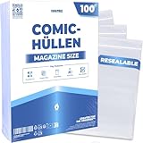 Fanatiko Comic Hüllen Magazine Size (100 Stück) – Comic Bags mit Klebeverschluss, Säurefrei, Präzise Passform für Großformat Comics, Hohe Transparenz