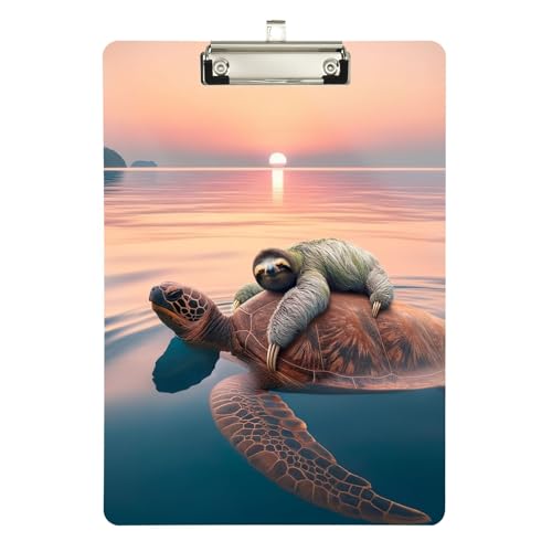 ナマケモノとウミガメのクリップボード フック付き オフィス用品用 格納式吊り下げタブ 12.5インチ x 9インチ