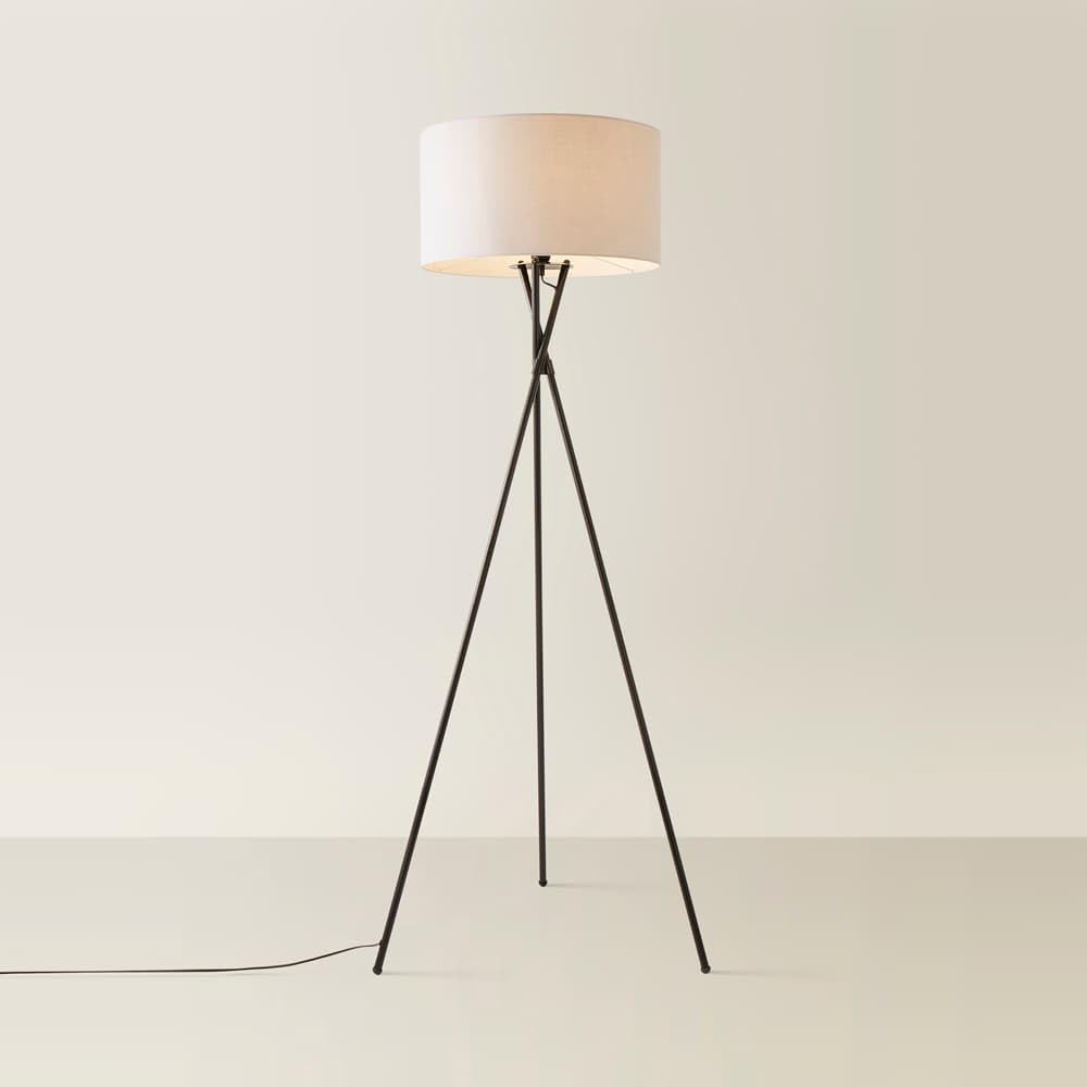 MiniSun | Modern Gloss Black Metal Floor Lamp with a Pale Grey Shade | Floor Lamps & Torchieres, Home Décor & Improvement Essential | Includes 6W LED Bulb [3000K Warm White]
