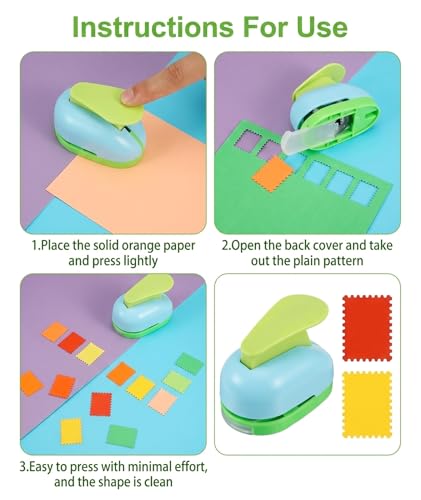 Image of 101 Pcs Stamp Puncher Set, Postage Stamp Punch Cutter Tool for Craft Projects, Multicolor Stamping Equipment with 10 Color Origami Papers, 15 by 15 cm Paper Size, Creative DIY Scrapbooking Supplies