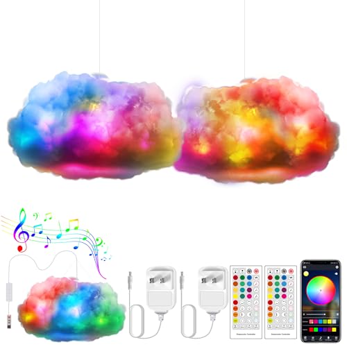 Image of ViLSOM LED Cloud Light,2pcs RGB Cloud Lights with IC Remote Control and APP Control Cool Lights Sync Music Color Changing Led Light for Bedroom Ceiling Adults and Kids Modern Home Decorations