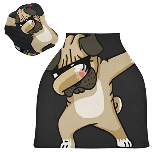 黒犬かわいいパグベビーカーシートカバーキャノピー伸縮性看護カバー幼児用母乳の男の子の女の子のための通気性防風冬のスカーフ