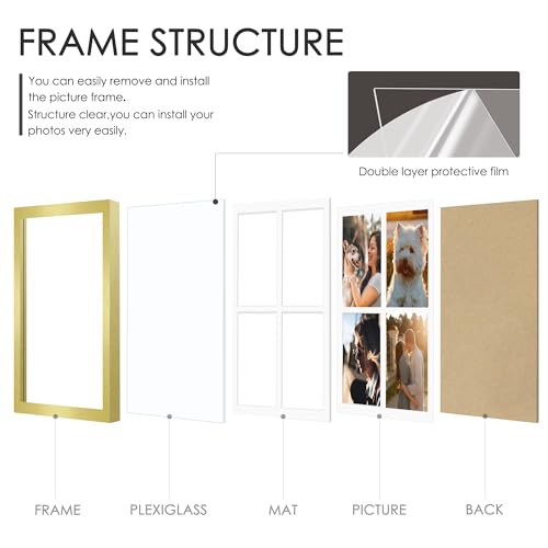 Image of DUENPY 12x16 Picture Frame 5x7 Collage Picture Frame Displays Four 5x7 inch Photos or 12x16 (Without Mat) for Available Horizontal Wall Mounting Display and Vertical Gold