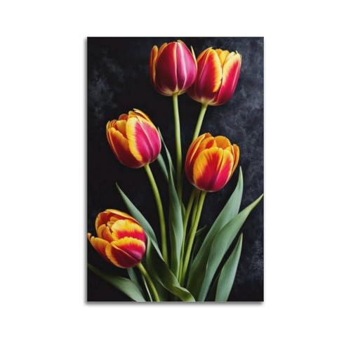 Poster tulipes fond noir ZHOUKEG 60x90 art mural premium