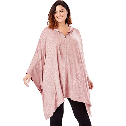 Roamans Women's Plus Size Supersoft Hoodie Poncho with Zip Front - M/L, Soft