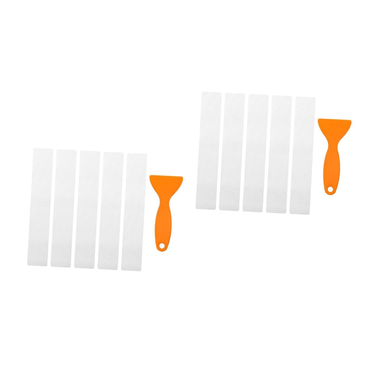 Cabilock 2sets 5pcs Slip Bathtub Stickers with Scraper Self Adhesive Non Skid Strips for Shower Pool Ladder Safety Enhanced Traction for Seniors Peva Material 5pcs*2