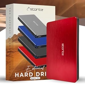 Storite Externe Festplatte, 1 tB, USB 3.0, leichte Datensicherungs- und Speicherfestplatte, tragbare Gaming-Festplatte, erweiterter Speicher, HDD für Spiele, Laptop, PC, Mac, Desktop (ROT)