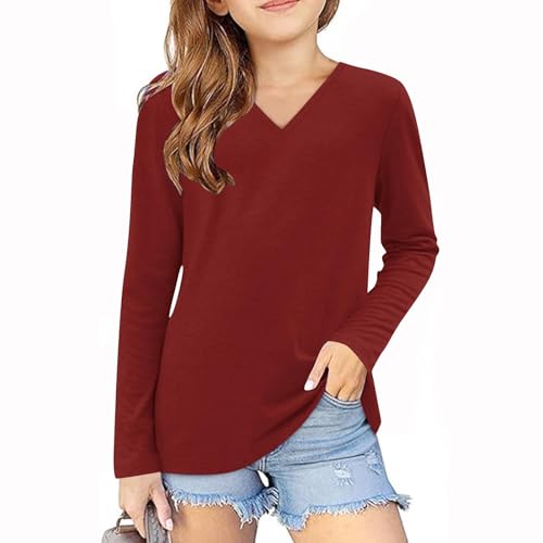 Girls Long Sleeve Shirts V Neck Cute Tops Tween Casual Fall Blouse Trendy Kids Fashion Youth Teen Girl Clothes2