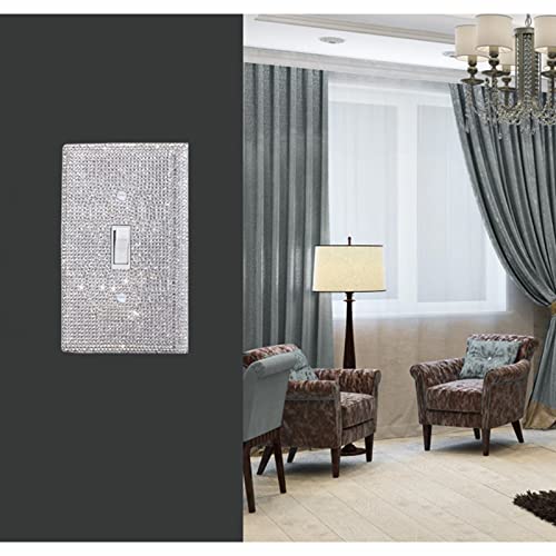 Image of Shiny Silver Rhinestones Wall Plates Light Switch Decorative Cover Plate Single Toggle Rhinestones Outlet Covers Wall Plate