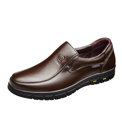 Mens Leather Dress Casual Shoes for Men, Slip-On Comfortable Lightweight Flexible Fit for Elderly, Perfect for Business Casual & Daily Wear
