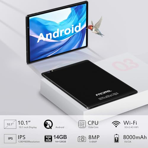 Image of Android Tablet 10 inch Android Tablets with 14GB RAM 128GB ROM, Octa-Core 2.0 GHz, 8000mAh Battery, 5G WiFi, BT 5.0, HD IPS Touchscreen, 5MP + 8MP Camera, Lastest Tablet with Keyboard Mouse Case,Black