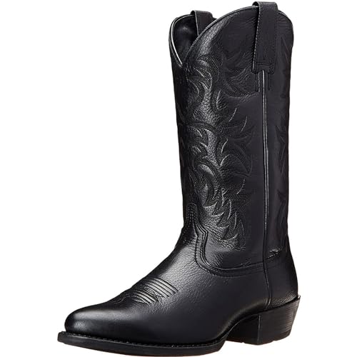 Black Cowboy Western Boots for Men Comfortable Work Boots Classic Embroidered Pull On Mid-Calf Boots