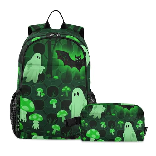 KLL Horrors - Borsa per libri con funghi e portapranzo per ragazzi (scenario), borsa per la scuola con borsa per il pranzo 7-10