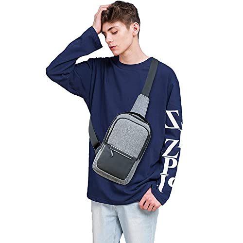 Peicees Sling Bag for Men Casual Shoulder Pack Women Mini Crossbody Chest Bags Small Backpack Men's Messenger Daypack Hiking Working Cycling Travel, Gray, One Size,