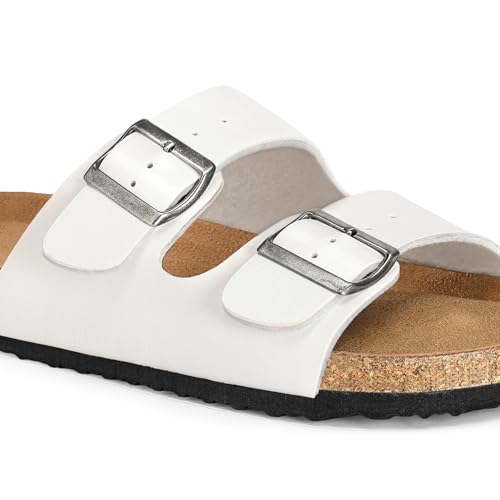 Image of mysoft Womens Flat Sandals Cork Footbed Slides with 2 Straps | Adjustable Buckle Slip On Comfortable Casual Light Weight Summer sandals