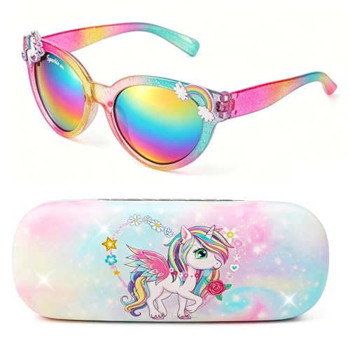 Image of Kids Sunglasses Girls Unicorn Heart Eyeglasses UV Protection Toddler Sunglasses with Sunglass Case for Party Beach