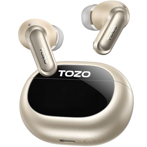 Image of TOZO NC20 Active Noise Cancelling Wireless Earbuds LDAC Hi-Res Bluetooth | 6 Mics AI Call Ear Buds 80H Playtime, Dual Pairing, 32 EQ via App, IPX8 Waterproof, Wireless Charging Case Titanium Gold
