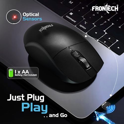Image of FRONTECH MS-0056 Wireless Optical Mouse | 2.4GHz | 1600DPI | USB Nano Receiver | Ergonomic Design | Black