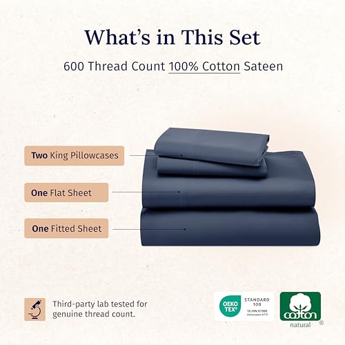 California Design Den Luxury King Size Sheet Set - 100% Cotton, 600 Thread Count Deep Pocket King Sheets, Hotel-Quality Bedding with Sateen Weave - Royal Navy Blue