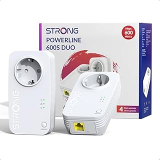 STRONG AV600Mbps Kit Powerline con Pass-Through, Presa Integrata, Ripetitore Powerline Ethernet HomePlug AV2, Plug & Play, Compatibile con Router, Modalità Risparmio Energetico, Porta LAN 100Mbps