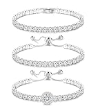YADOCA Tennis Bracelets For Women - Silver Plated Bracelet Stack Cubic Zirconia CZ Diamond Adjustable Stackable Bracelets Set For Prom Wedding Jewelry Gift 3Pcs