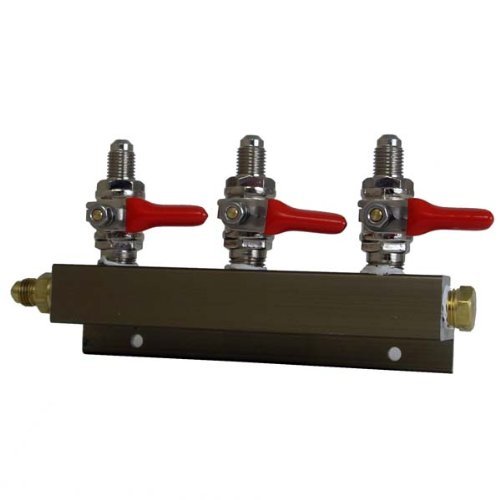 3 Way CO2 Splitter Distributor Manifold, 1/4\" MFL With Shutoff And Ball Check Valve For Home Brew Keg Systems In Kegerator Or Keezer
