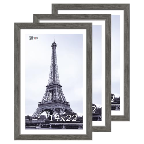 Image of VCK 14x22 Frames 3 Pack, Gray Grey Poster Frame MDF Wood with Polished Plexiglass, Wall Mounting Horizontal & Vertical Display