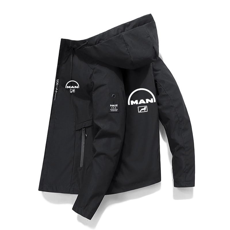 Veste légère pour homme M.a.n coupe-vent avec fermeture éclair et capuche noire