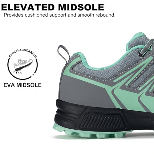 OUTJET Women's Waterproof Hiking Shoes Lightweight Non-Slip Trails Walking Shoes Outdoor Sneakers Green