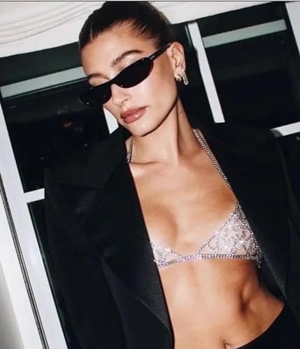 EYLRIM Trend Narrow Cat Eye Sunglasses for Women Fashion Small Oval Sun Glasses Black Shades2