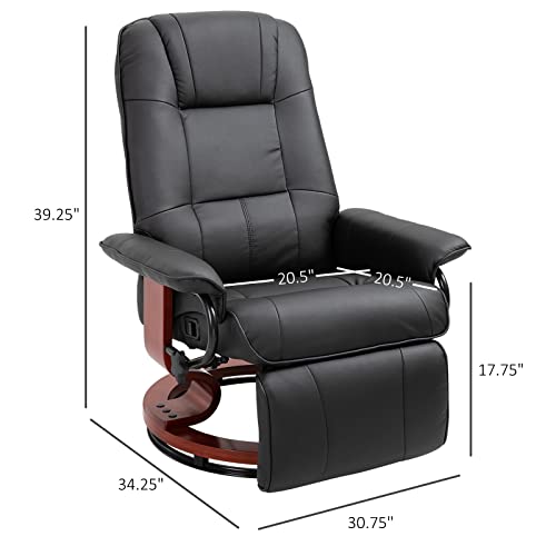 Homcom Faux Leather Manual Recliner, Adjustable Swivel Lounge Chair With Footrest, Armrest And Wrapped Wood Base For Living Room, Black #TOP2