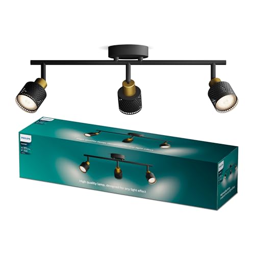Philips Niall - Foco LED decorativo (3 luces), bombilla GU10 no incluida, Latón, IP20