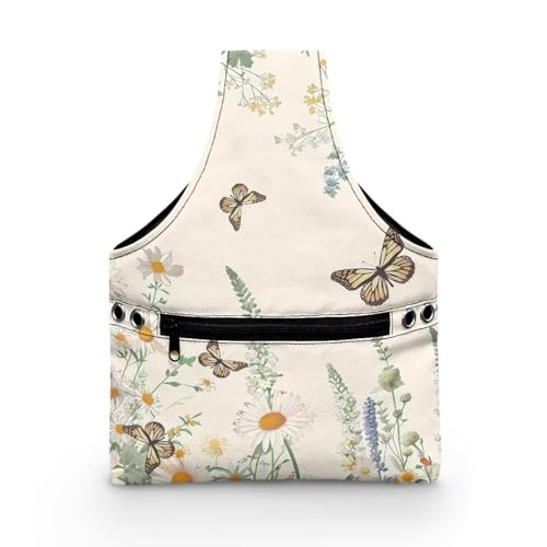 Image of ZUXONGSY Daisy Knitting Crochet Tote Bag Butterfly Knitting Yarn Storage Bag Organizer Lightweight Vintage Yarn Handbag with Holes for Crochet
